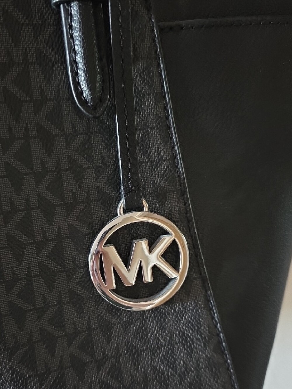 Michael Kors Black Logo Tote with MK Charm - Picture 2 of 7